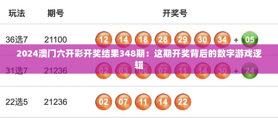 2024澳門六開彩開獎結果348期：這期開獎背后的數(shù)字游戲邏輯