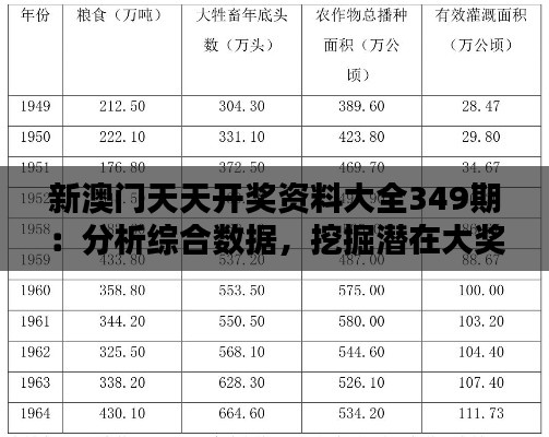 新澳門天天開獎(jiǎng)資料大全349期：分析綜合數(shù)據(jù)，挖掘潛在大獎(jiǎng)