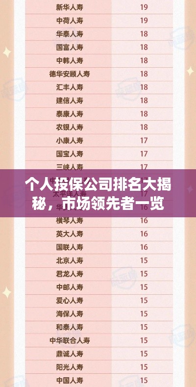 個(gè)人投保公司排名大揭秘，市場(chǎng)領(lǐng)先者一覽