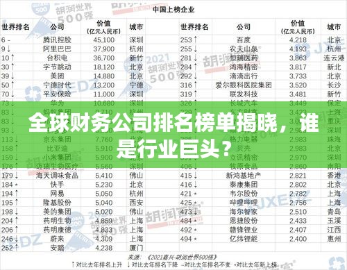 全球財(cái)務(wù)公司排名榜單揭曉，誰是行業(yè)巨頭？