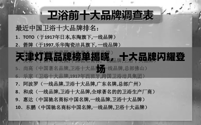 天津燈具品牌榜單揭曉，十大品牌閃耀登場(chǎng)