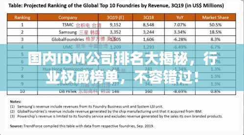 國內(nèi)IDM公司排名大揭秘，行業(yè)權威榜單，不容錯過！