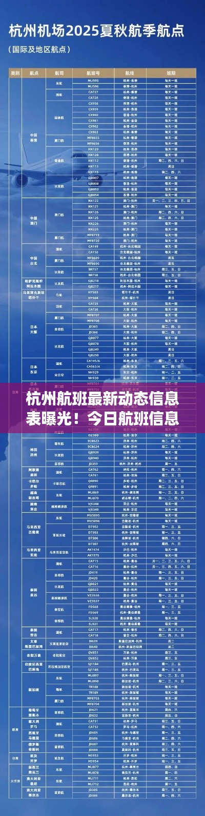 杭州航班最新動態(tài)信息表曝光！今日航班信息一覽無余