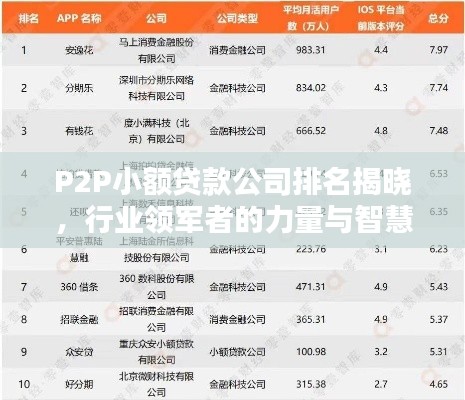 P2P小額貸款公司排名揭曉，行業(yè)領軍者的力量與智慧比拼